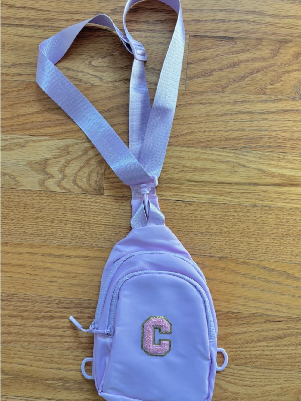 Girl’s Preppy Fanny Pack Crossbody Bag in Lavender with “C” Initial - New
